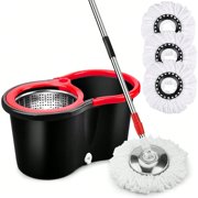 Spin Mop And Bucket, 360 Mop And Bucket With Wringer Set 3 Mop Heads, Stainless Steel Floor Spin Mop Bucket System For Floor Cleaning