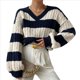 thumbnail image 2 of Suéter Corto de Pescador con Cuello en V y Larga para Mujer, Jersey de Punto Azul y S, 2 of 9