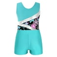 thumbnail image 6 of iixpin Kids Girls 2 Piece Dance Outfits Printed Gymnastic Leotard with Athletic Short Dancewear Tracksuit Swimsuit Blue Green 12, 6 of 7