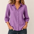 thumbnail image 2 of GERsome Button Down Shirts for Women 3/4 Sleeve Collared V-Neck Casual Work Blouses Tops Purple M, 2 of 6