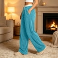thumbnail image 7 of Tqcoqu Women's Contrast Waist Fuzzy Fleece Wide Leg Pants Drawstring Elastic Waist with Pockets Warm Casual Long Trousers, 7 of 7