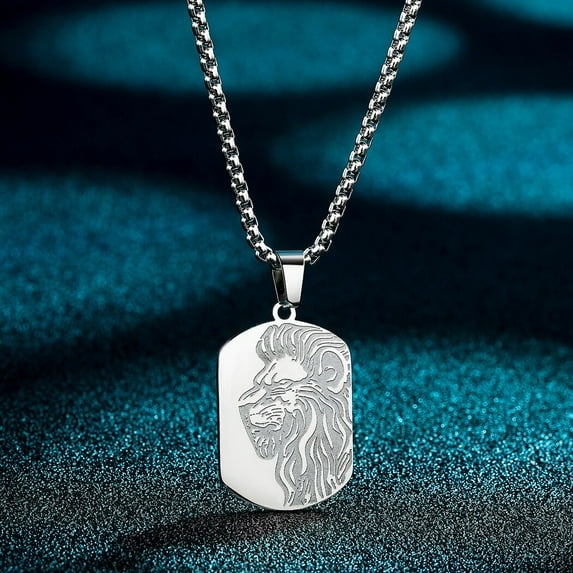 Lion Dog Tag Shield Emblem Pendant Men Stainless Steel Necklace Animal Amulet Jewelry