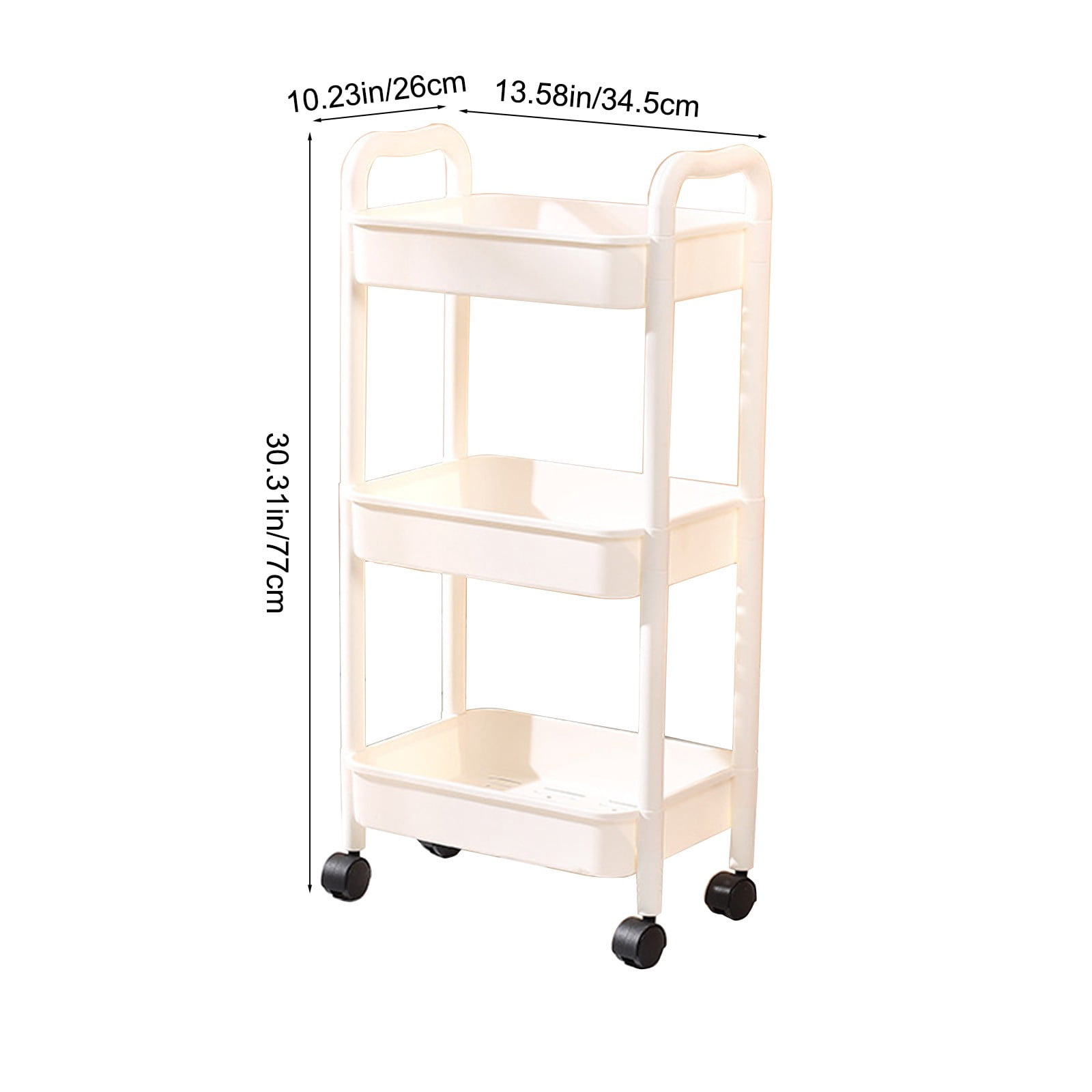 Cadorn 1PCS 3-Tier Kitchen Utility Cart with Handles & Wheels,Black/White,Bathroom Storage Organizer for Home,Kitchen,Bathroom,Mobile Shelving Unit for Space-Saving Organization