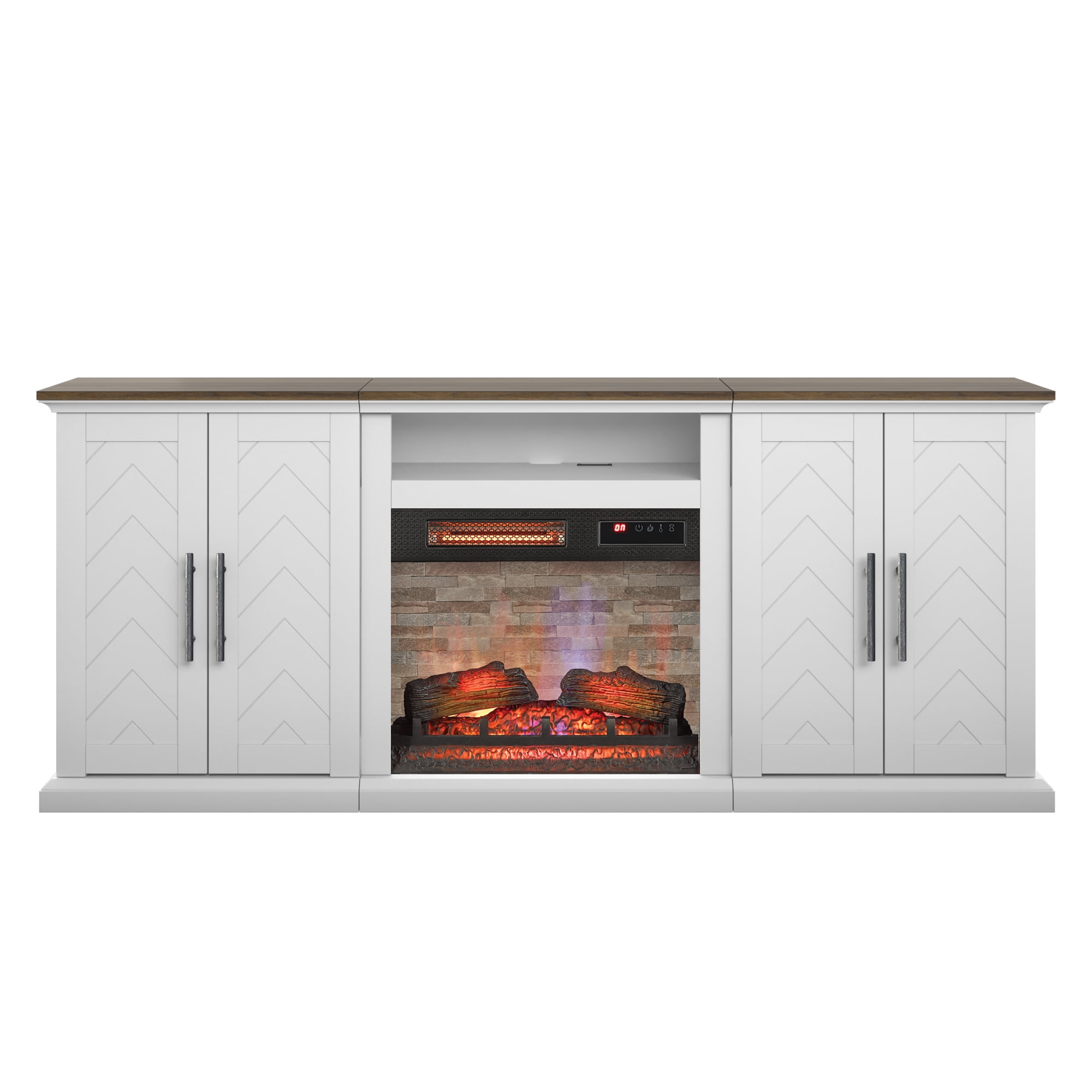 Twin Star Home TV Stand for TVs up to 80” with Electric Fireplace and USB Charging Ports