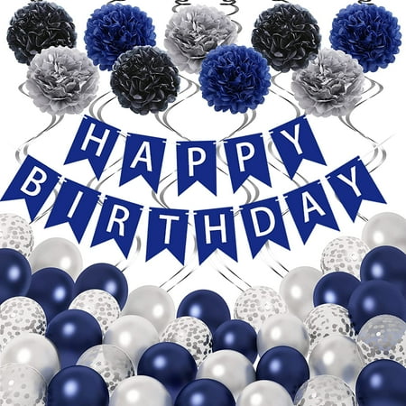 Blue Birthday Decorations for Men Women, 65Pcs Birthday Party Supplies ...