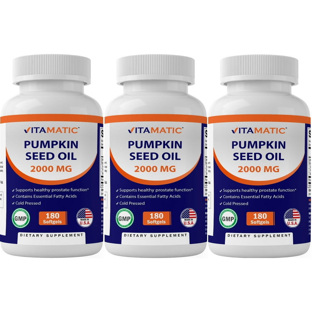 3 Pack Vitamatic Pumpkin Seed Oil 2000mg Softgel Capsules per Serving
