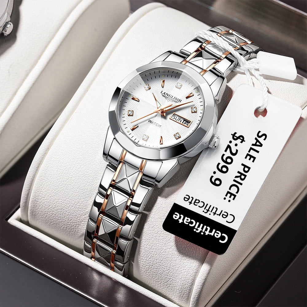 EXPLOJOY Elegant Ladies Timepiece – Quartz Movement, Waterproof Case, and Glow-in-the-Dark Display