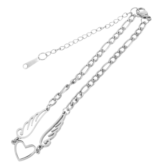 TABLZONE Durable Stainless Steel Heart and Wing Anklet for Women's Adjustable Length Trendy Foot Jewelry 9.5 Inches