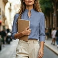 thumbnail image 6 of Enjoytime Shirts for Women Stand Collar V Neck Linen 3/4 Sleeve Tops Lightweight Business Casual Work Blouses, 6 of 7