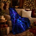 thumbnail image 3 of Galaxy Nebula Tropical Leaves Botanical Silhouette, Mystical Coastal Landscape Scene, Warm Flannel Blanket for Beach House and Living Room, Beach Lovers Valentine's Day Gift, Coastal Home Decor, 3 of 9