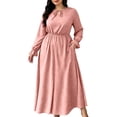 thumbnail image 2 of Karymi Polka Dot Print Midi Maxi Dress, Tie Keyhole Crew Neck Long Ruffle Cuff Sleeve Dress, Elastic Ruched Waist Plus Size Sundress Summer Dresses for Women 2026, 2 of 7