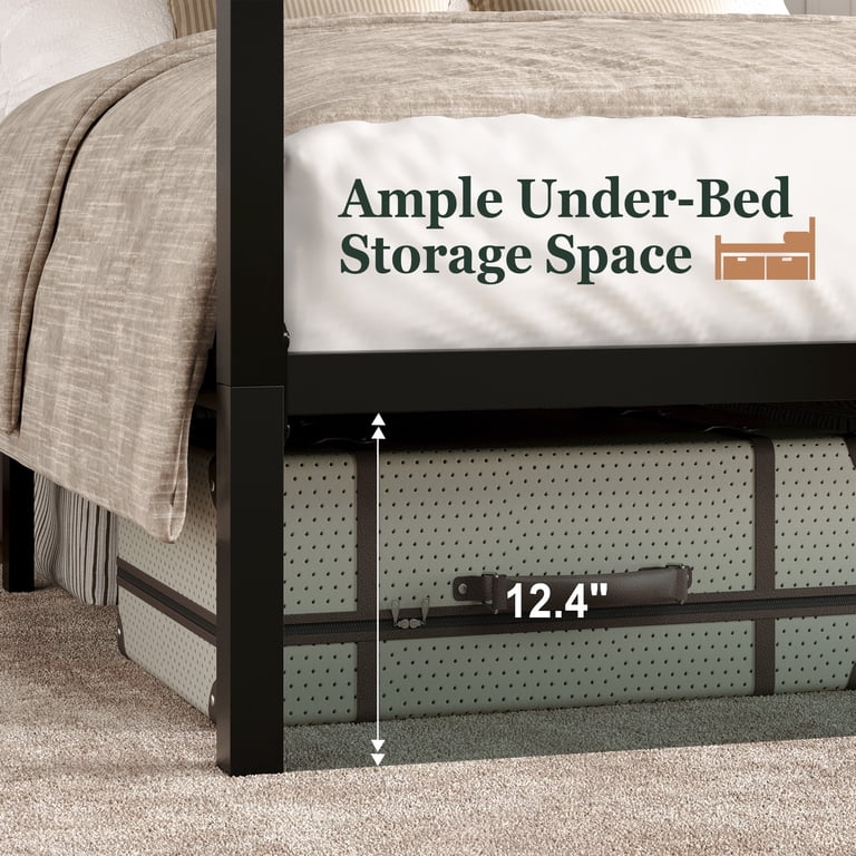 Amolife Queen Canopy Bed Frame with Storage, Black photo 8