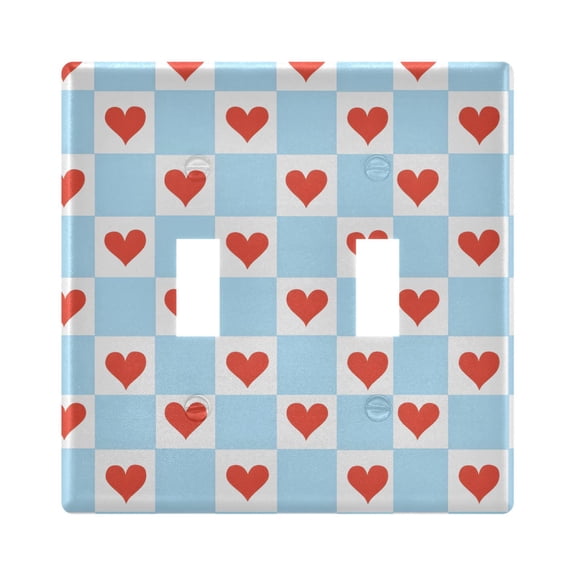 Yayeee Toggle Light Switch Wall Plate 2-Gang 4.56"x4.48" Decorative Outlet Cover, Light Blue Checkered Heart