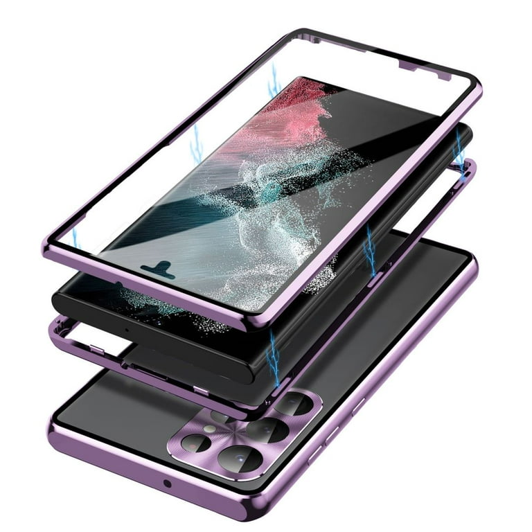 Frusde for Samsung Galaxy S24 Ultra S24 Plus S24 Clear Magnetic Case Metal  Frame Double Sided Shockproof Cover