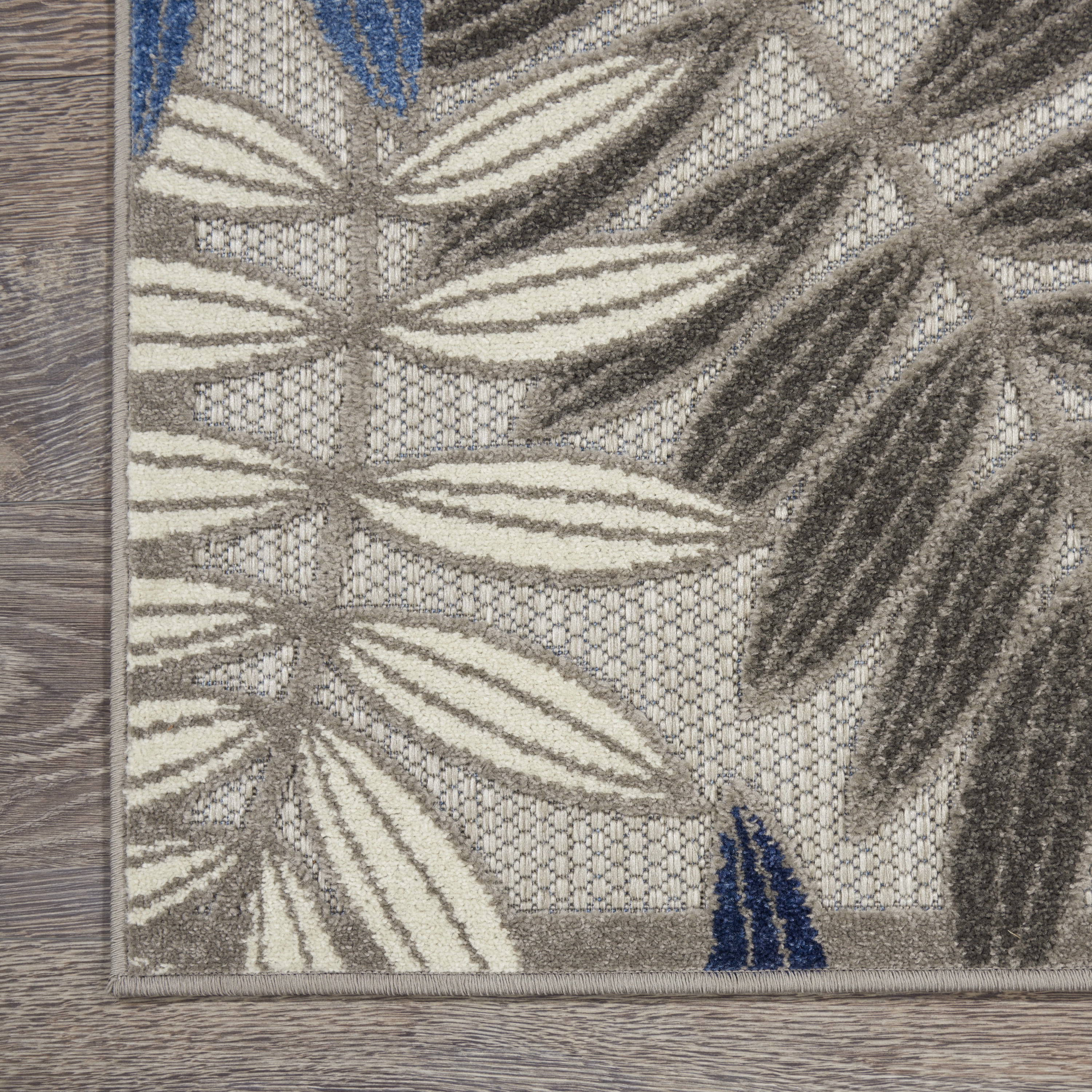Nourison Aloha Indoor/Outdoor Grey/Blue 7'10" x 10'6" Area Rug, (8x11)