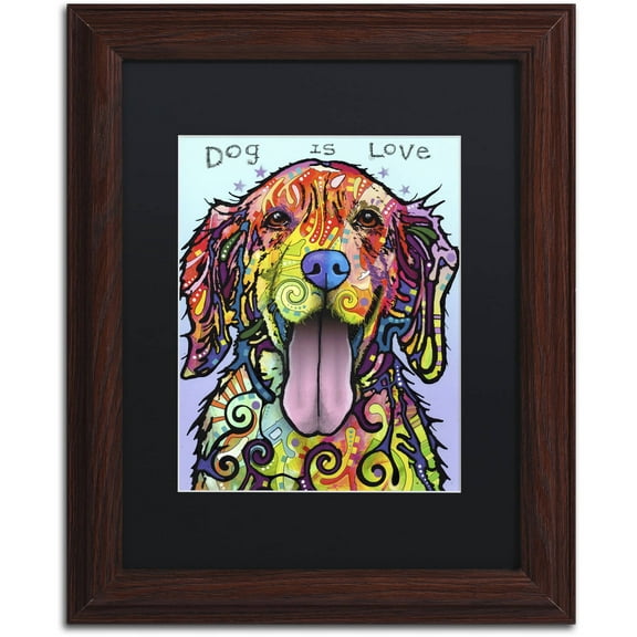 Trademark Fine Art 'Dog Is Love' Canvas Art by Dean Russo, Black Matte, Wood Frame