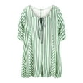 thumbnail image 5 of Womens Striped Puff Sleeve Shorts Romper Adjustable Neck Wide Leg Oversized Mini Dress Jumpsuit with Pockets, 5 of 5
