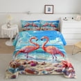 thumbnail image 1 of Summer Beach 3 Pcs Queen Size Comforter Set,Hawaiian Style Down Alternative Adults Room Decor,Flamingo Tropical Animals Ultra Soft Microfiber Inner Fill 3Pcs Bedding, 1 of 6