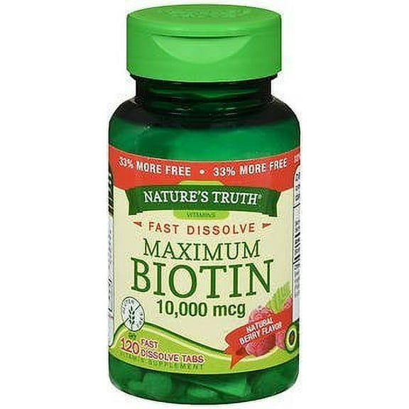 Nature's Truth Maximum Biotin 10,000 mg Fast Dissolve Tabs Berry - 120 ct, Pack of 6