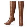 thumbnail image 3 of DARING DIVA Women's Stylish Stiletto Heels Knee High Boots with Pointed Toe Brown 6, 3 of 7