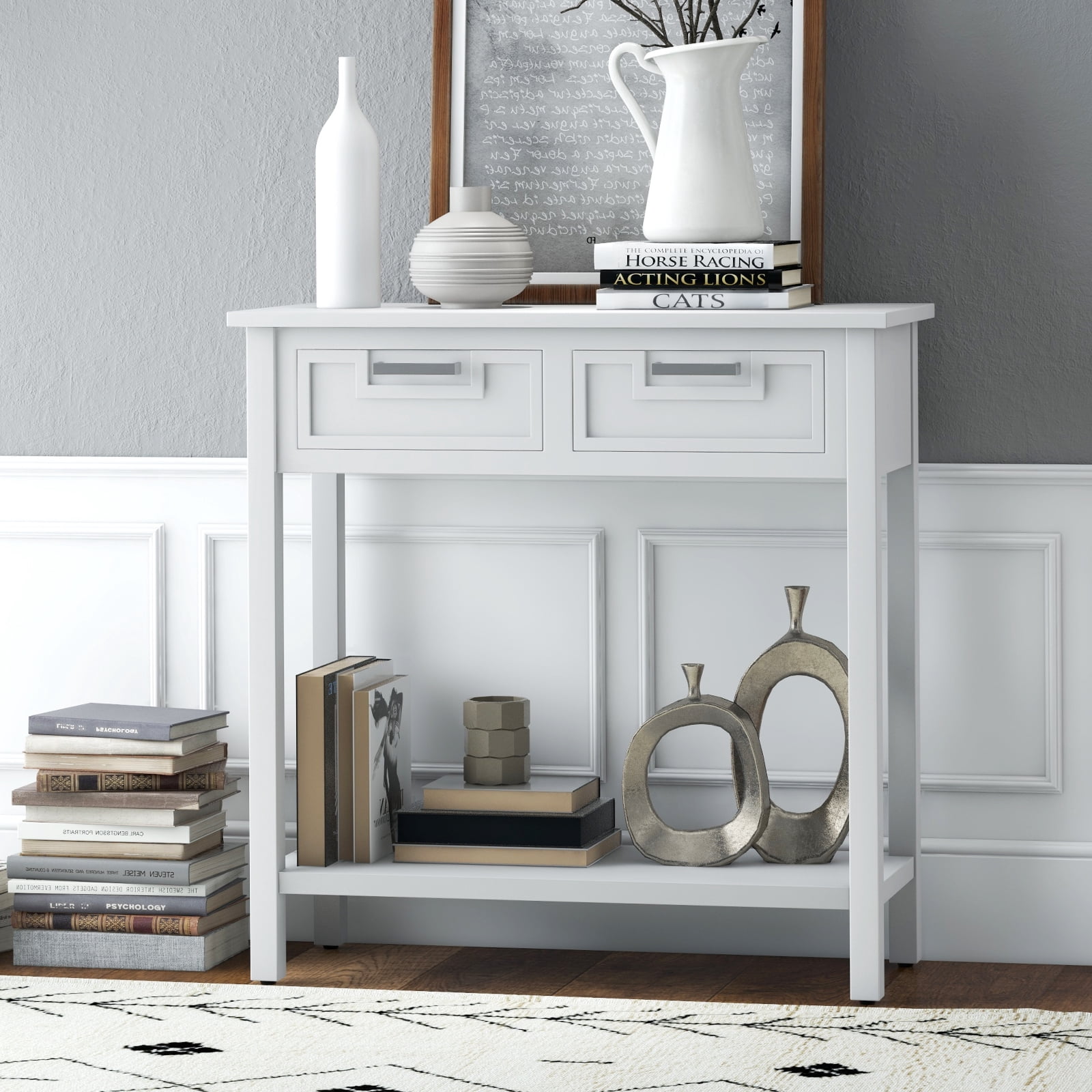 Costway Accent Console Table Entryway Sofa Foyer Table Storage Shelf with 2 Drawers White