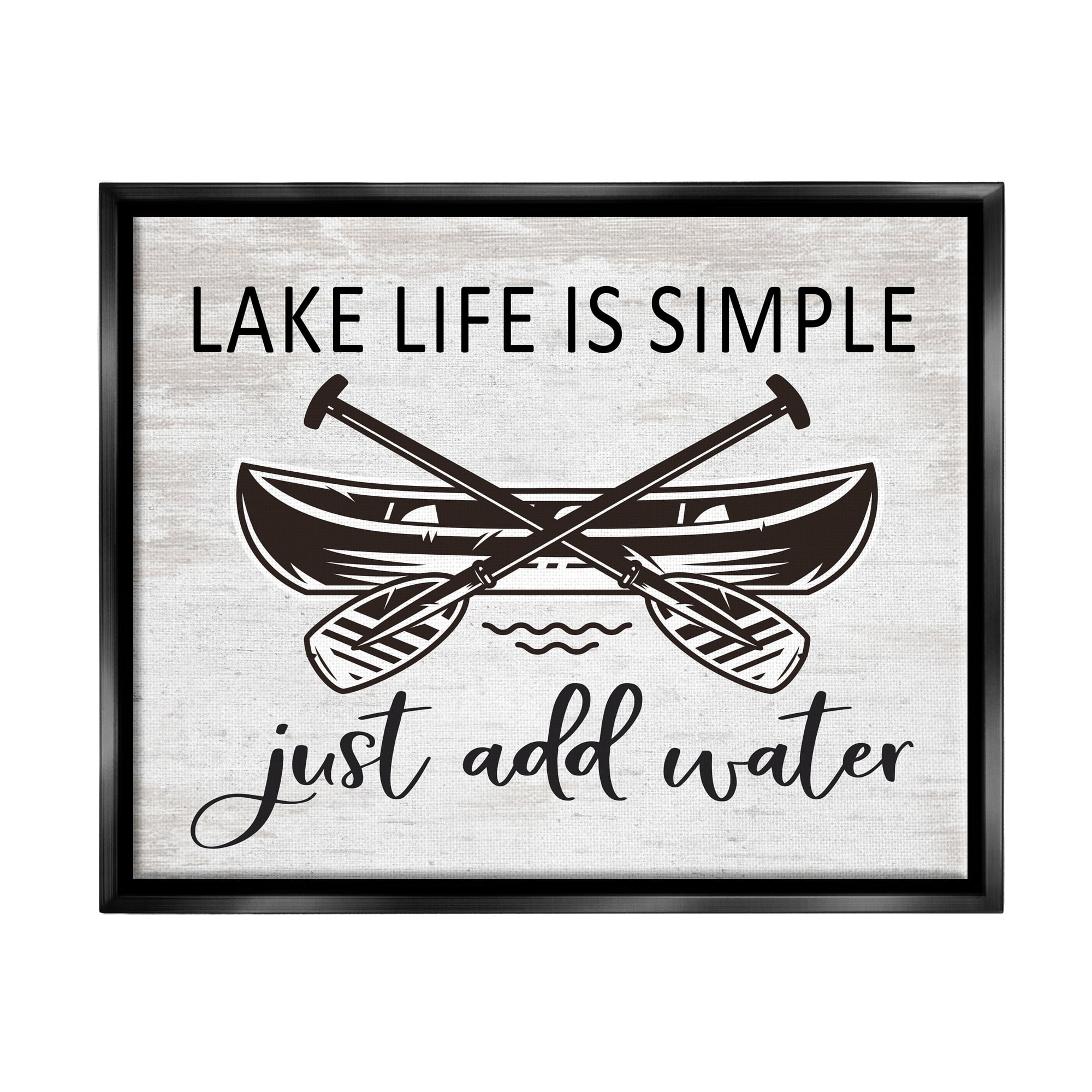Stupell Industries Lake Life Canoe Ores Rustic Cabin Typography Graphic Art Metallic Gold Floating Framed Canvas Print Wall Art, Design by Lettered and Lined