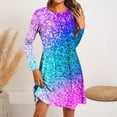 thumbnail image 2 of Amzcrzy Robes d'Été pour Femmes Décontractées Plage Boho Robe Manches Longues Col Rond Robe de Plage Ample Courte Robes à Sequins Mini Robe d'Été, 2 of 5