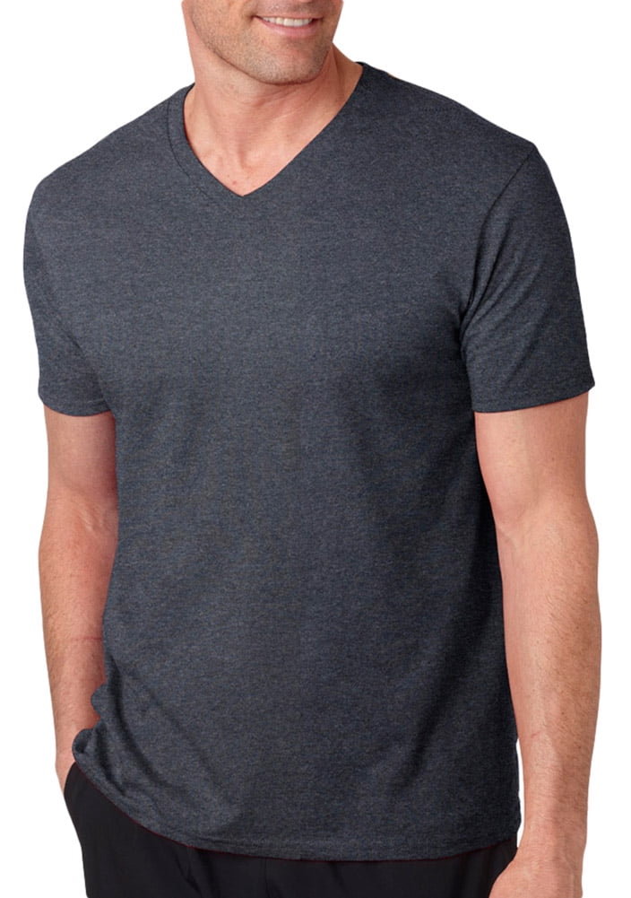 64V00 Gildan Softstyle Adult V-Neck T-Shirt -Dark Heather-Medium ...