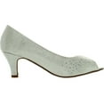 thumbnail image 2 of BONNIBEL WONDA-2 Womens Peep Toe Low Heel Glitter Slip On Dress Pumps, White, 10, 2 of 4
