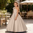 thumbnail image 7 of Jinhomg Girls One Shoulder Formal Maxi Dress Junior Bridesmaid Bow Shoulder Satin Dresses Flower Girl Wedding Guest Ball Gown 2-14 Years Brown, 7 of 7