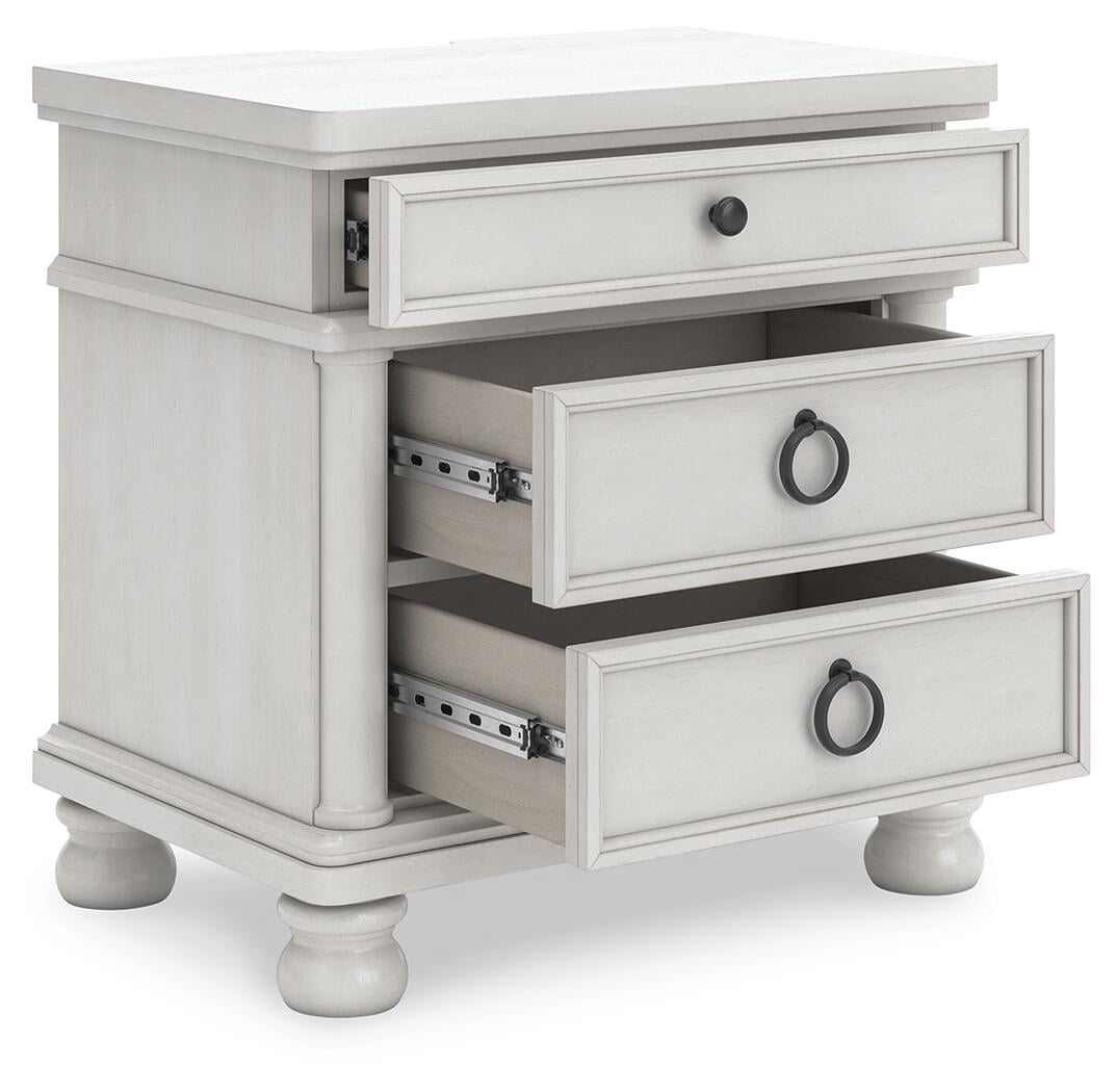 Signature Design by Ashley Greddinton 3-Drawer Nightstand with USB Ports and Outlets, Antique White