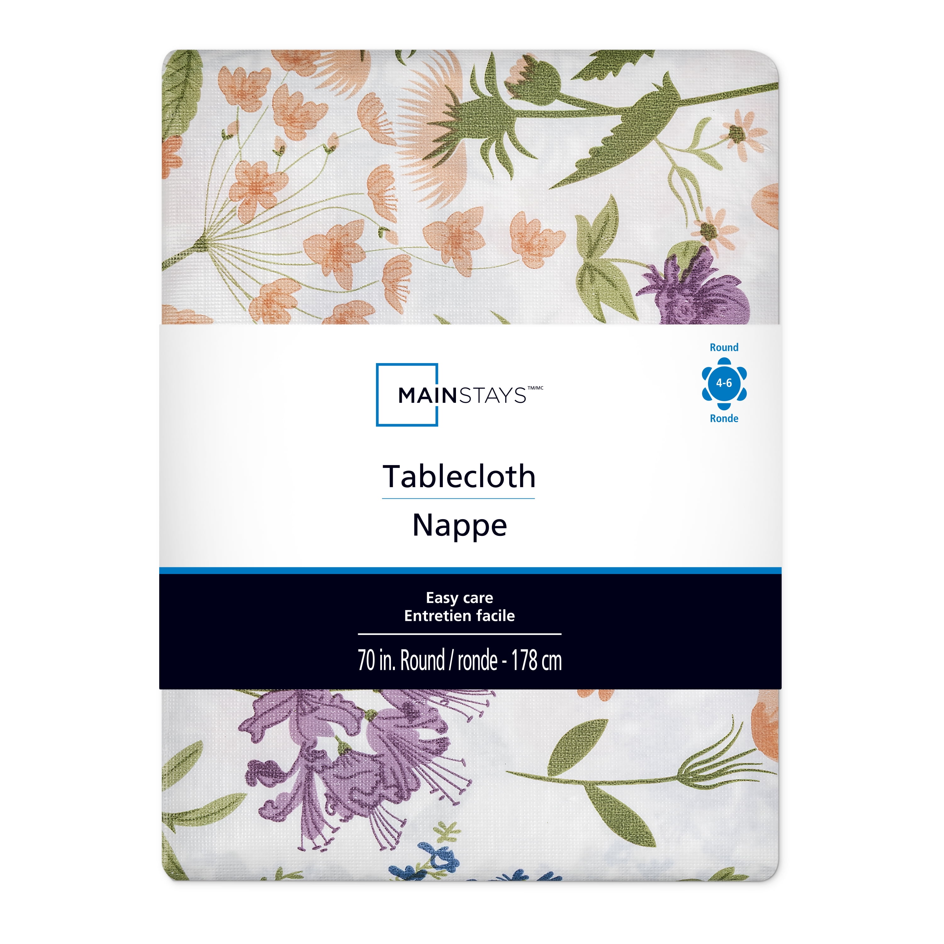 Mainstays PEVA tablecloth, 100% polyester, non-woven flannel backing