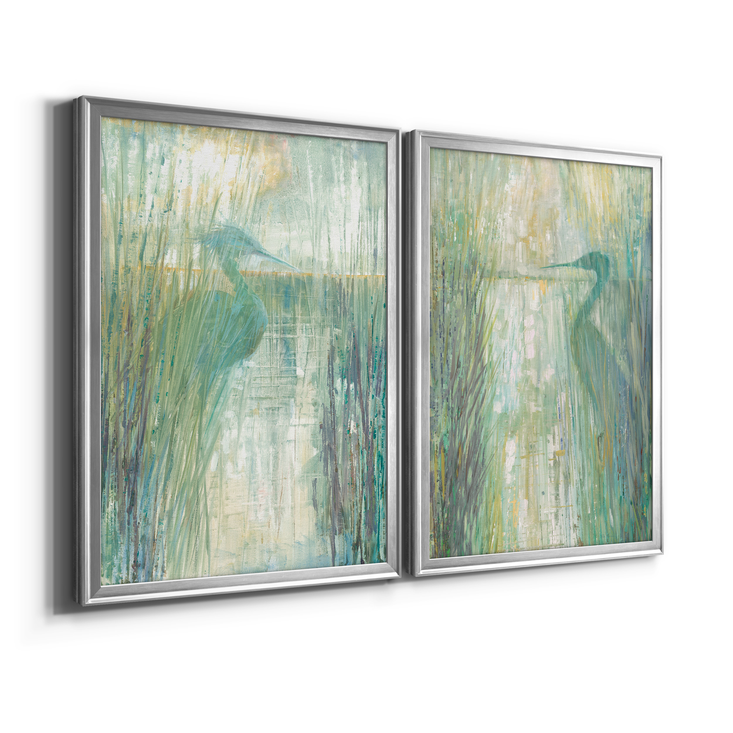 2 Piece Set Morning Egret I Premium Framed Canvas - Ready to Hang - 22.5 x 30.5 Each - Silver Frame
