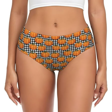 Womens Underwear - Autumn orange pumpkins plaid No Show Seamless Underwear for Women  Soft Stretch Womens Panties  Hipster Ladies Panties Bikini Underwear Briefs