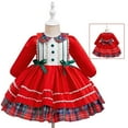 thumbnail image 2 of SuTry Girls Christmas Embroidery Long Sleeve Dress Bow Collar Holiday Party Puffed Dress Festive Performance Outfit for Kids 6 Months-3 Years(Red,6 Months), 2 of 9