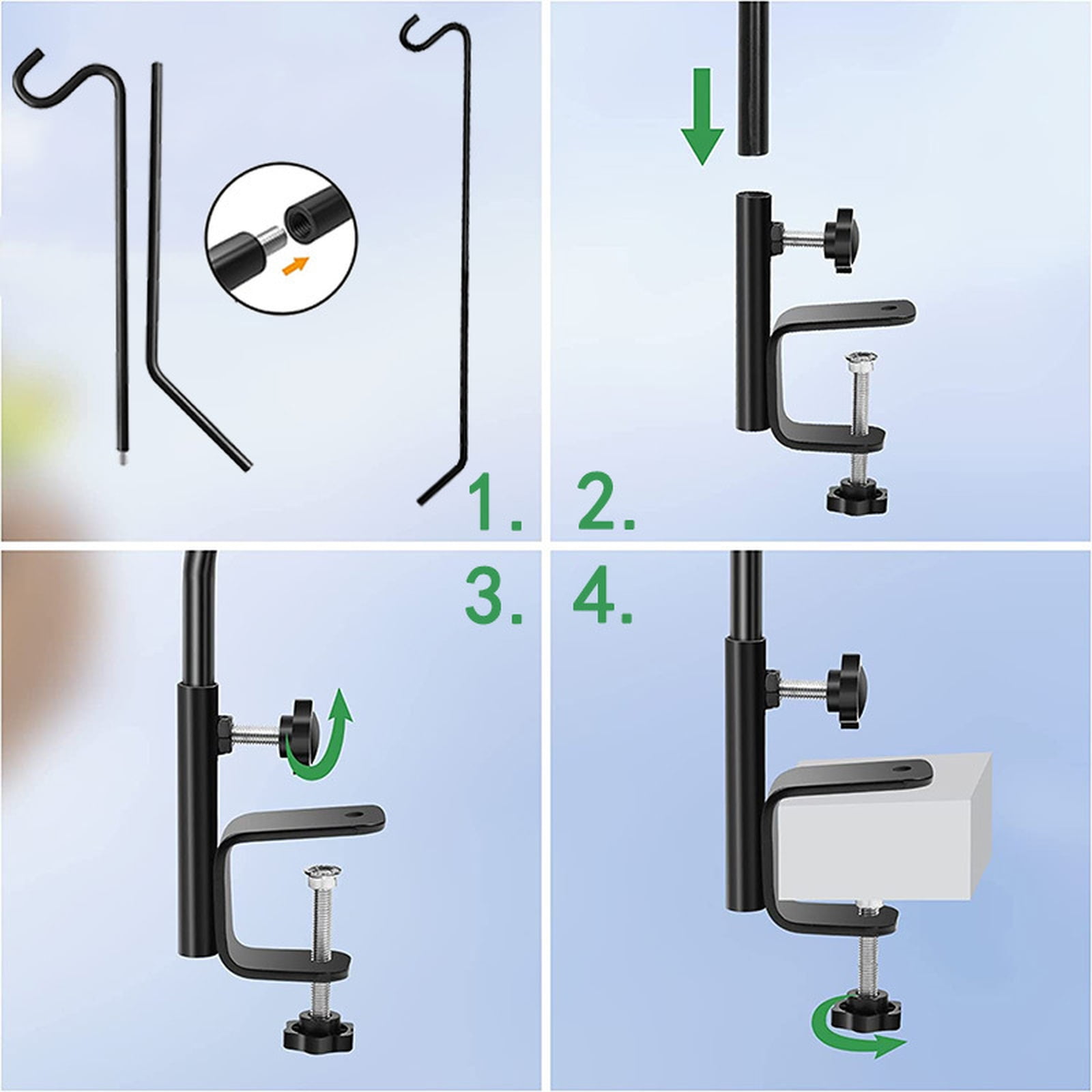 Outdoor Deck Railing Hanging Hook for Bird Feeders, 30 Inch Heavy Duty Adjustable Metal Rod for Plants and String Lights, Squirrel Proof Pole Mount Bracket