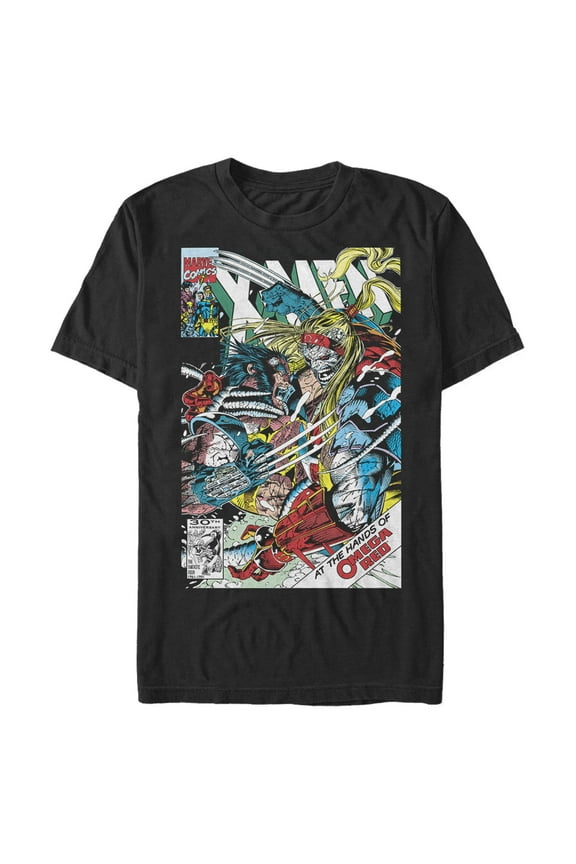 Men's Marvel X-Men Wolverine Battles Omega Red Graphic Tee Black X Large