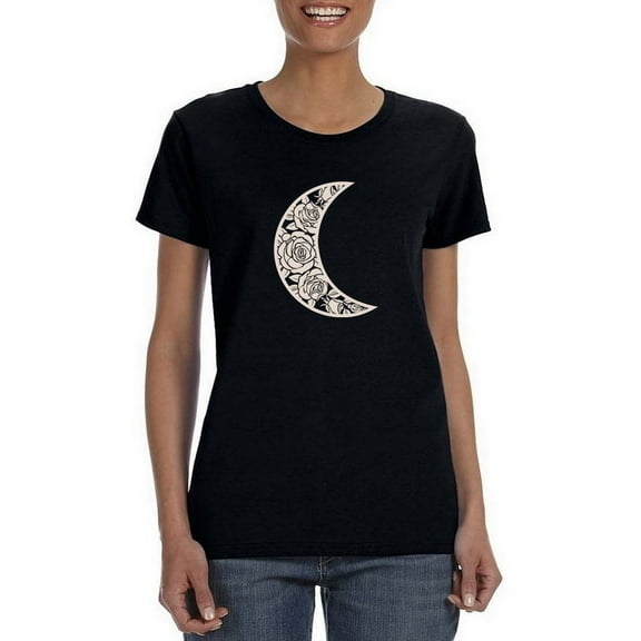 Flower Moon Shaped T-Shirt Women -Smartprints Designs, Female 3X-Large