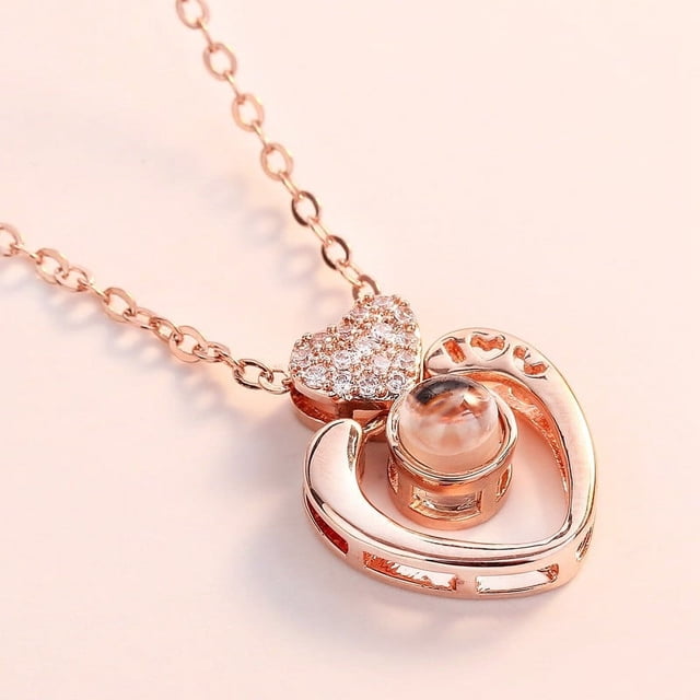 Collar para mujer, Joyas para mujer, Joyas para mujer Nuevo 100 Idiomas Yo Tú Regalo de San Valentín Collar de proyección de memoria Cadena de clavícula