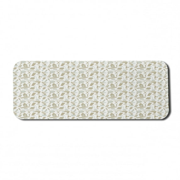 Neutral Color Computer Mouse Pad, Hair Styling Themed Tools Pattern Coiffure Brush Shampoo Print, Rectangle Non-Slip Rubber Mousepad Large, 31" x 12", Pale Teal and Pale Sepia, by Ambesonne