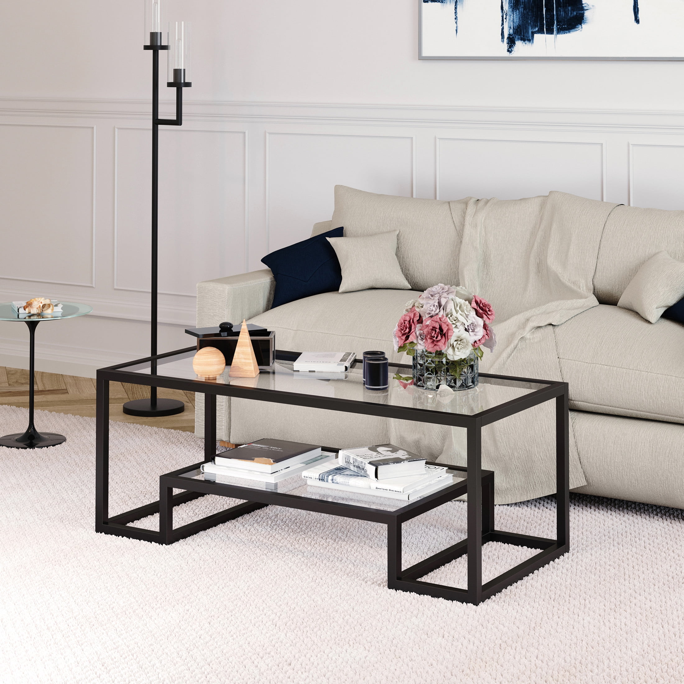 Evelyn&Zoe Athena 45" Wide Rectangular Coffee Table, Blackened Bronze
