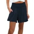 thumbnail image 2 of Shorts for Women Clearance!Yanyanz Womens Casual Summer Smocked Elastic Waist Comfy Detail Beach Shorts Skirts for Women Womens Pants Dark Blue 2Xl, 2 of 6