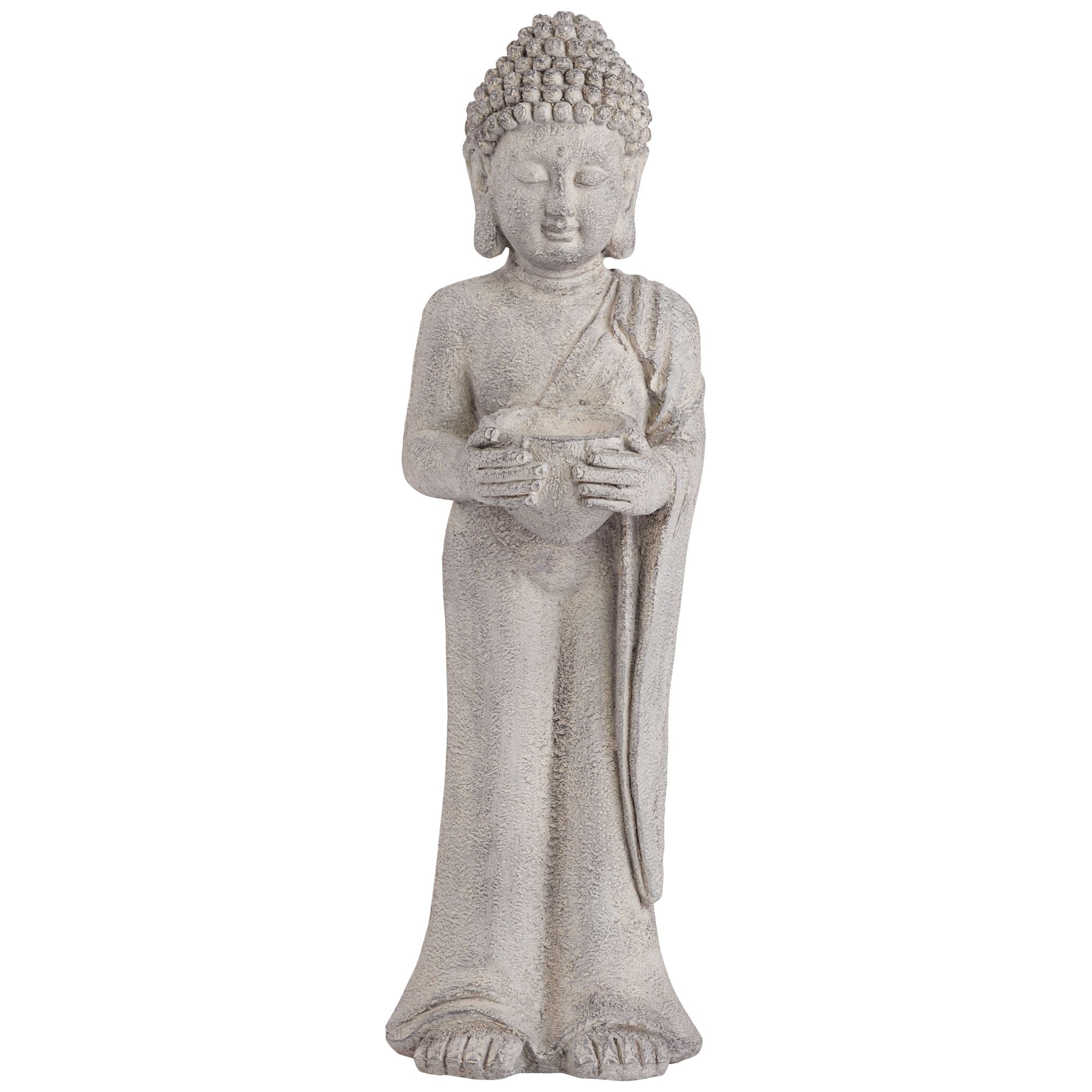 John Timberland Standing Buddha Statue Sculpture Zen Asian Garden Decor Indoor Outdoor Front Porch Patio Gray Faux Stone 32" Tall