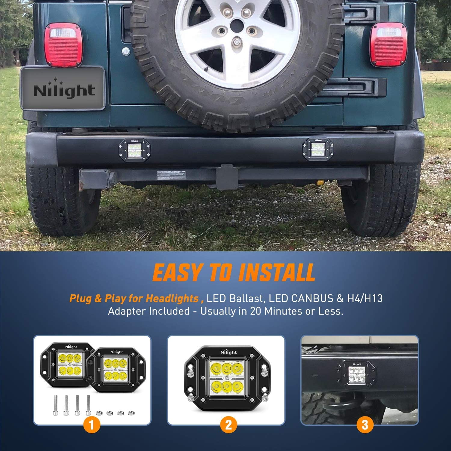Nilight 2Pcs 18W Spot LED Work Light Driving Lights Led Light Bar Off Road Led Lights Flush Mount for Truck Tacoma Bumper ATV UTV