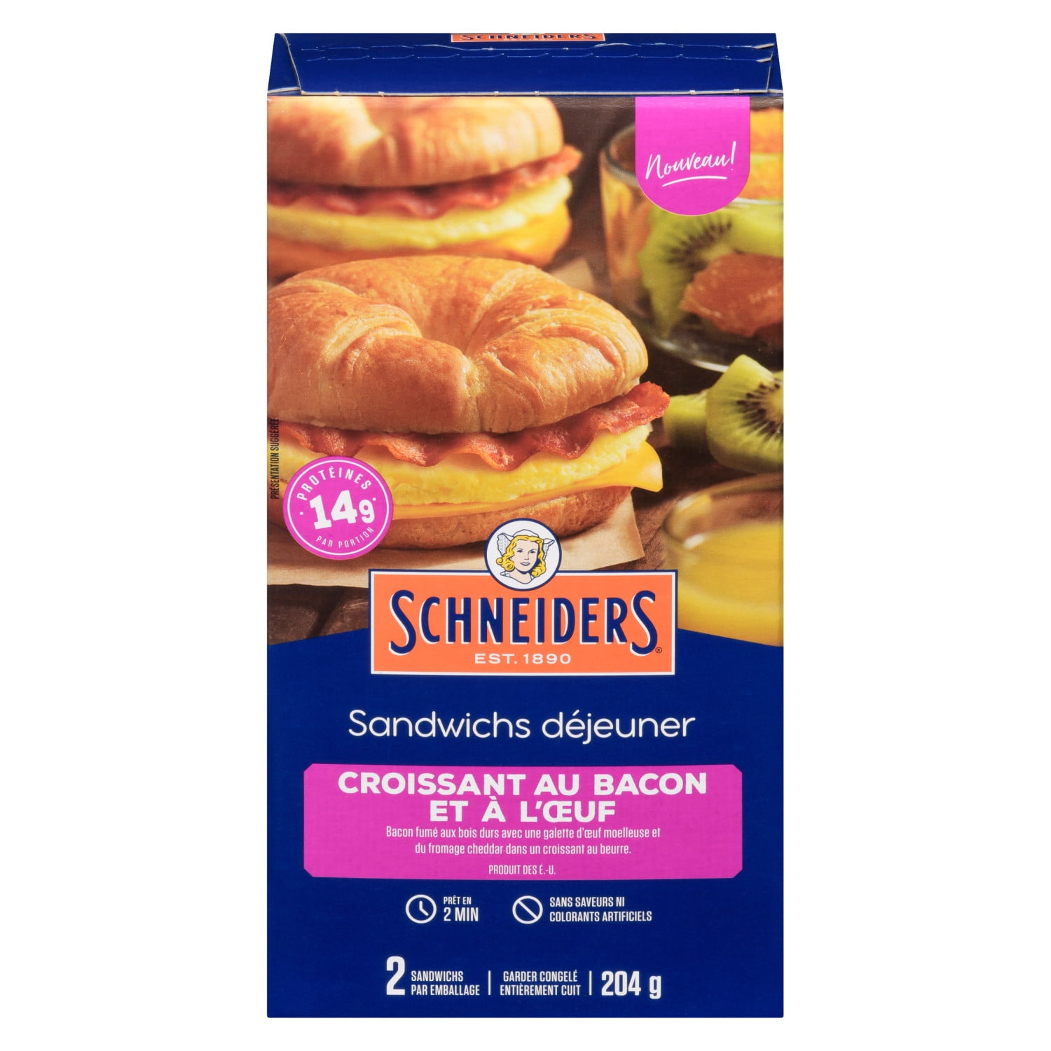 Sandwichs déjeuner Croissant au bacon et à l'œuf, 2 par paquet Schneiders 204 g