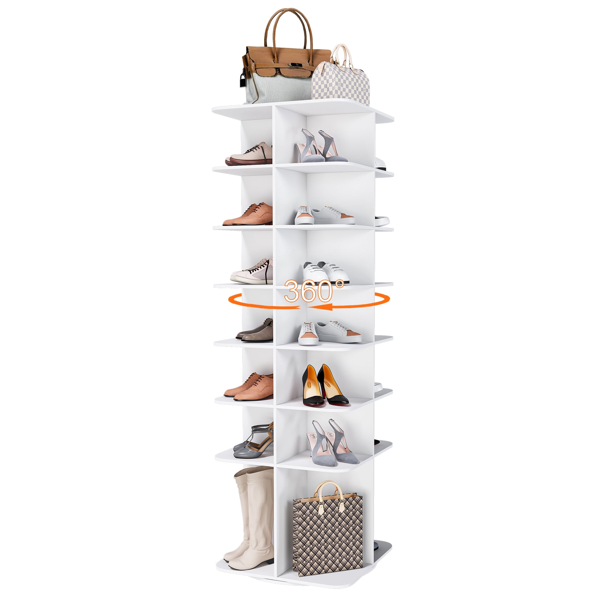 7-Tier 360° Rotating Lazy Susan Shoe Rack Tower, Free Standing Spinning Shoe Storage Organizer Holds up to 28 Pairs
