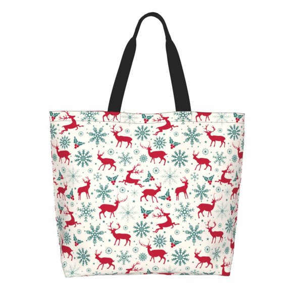Gaeub Vintage Christmas Reindeer Tote Bags for Women,Large Capacity Bag Reusable Grocery Shoulder Bag with Inner Pockets
