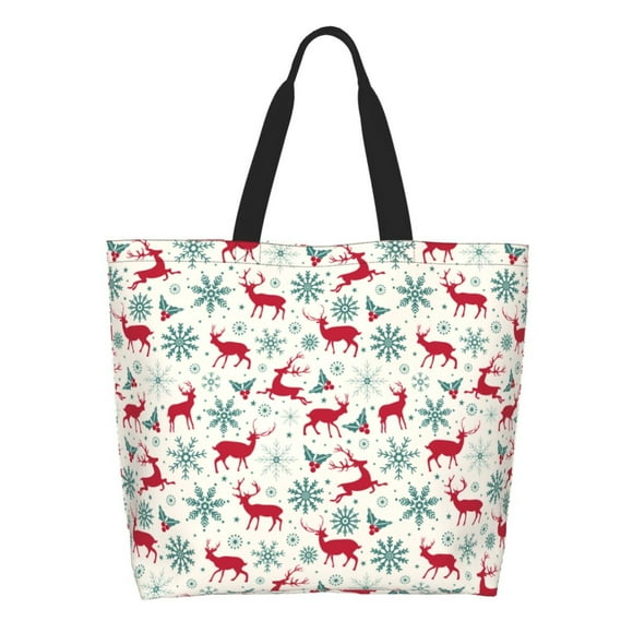 Gaeub Vintage Christmas Reindeer Tote Bags for Women,Large Capacity Bag Reusable Grocery Shoulder Bag with Inner Pockets
