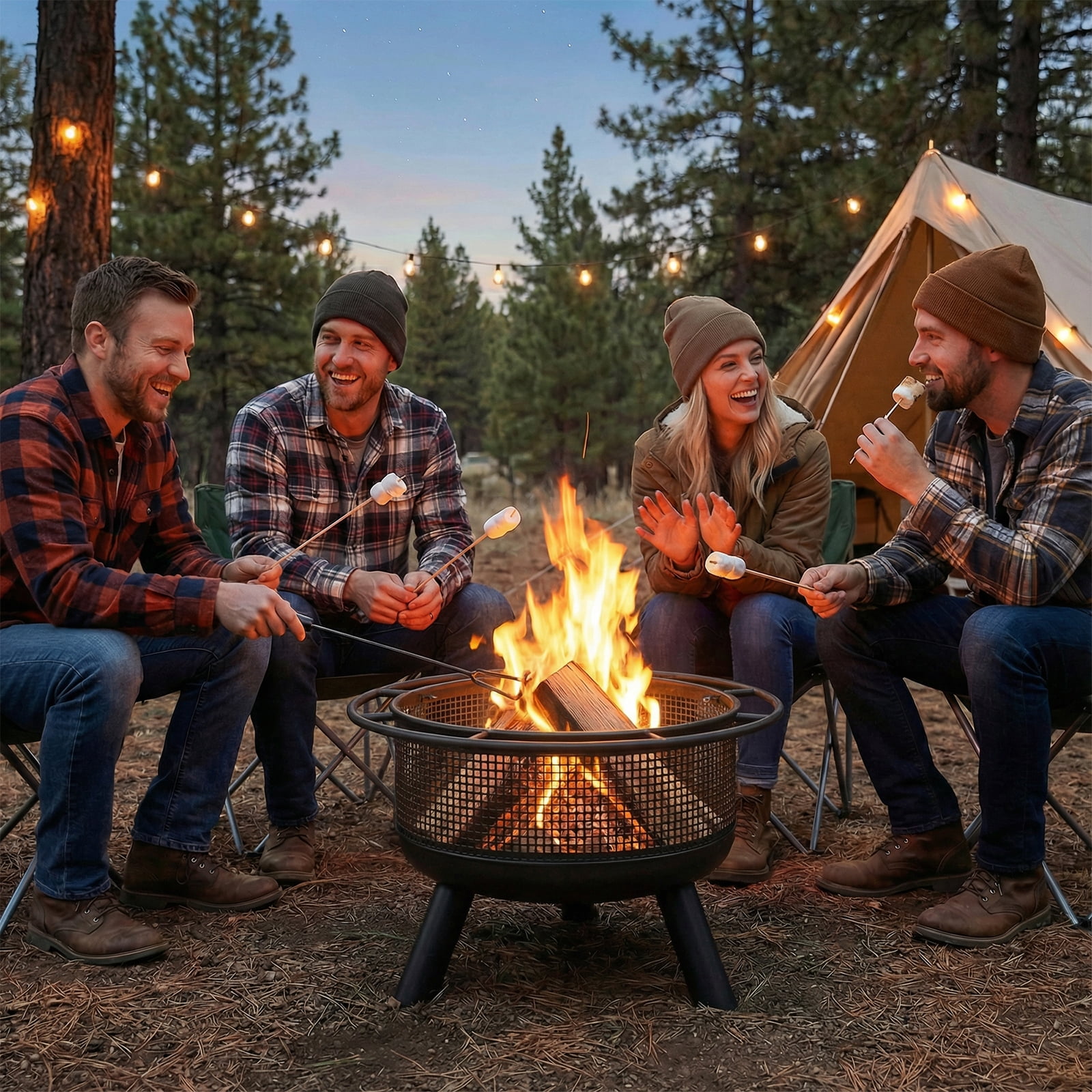 Patiojoy 24" Wood Burning Fire Pit Portable Heavy Duty Firepit with Log Grate