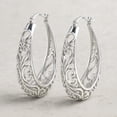 thumbnail image 4 of LeCalla 925 Sterling Silver Hoop Earring Click-Top Filigree Hoop Earrings for Women 32MM, 4 of 11